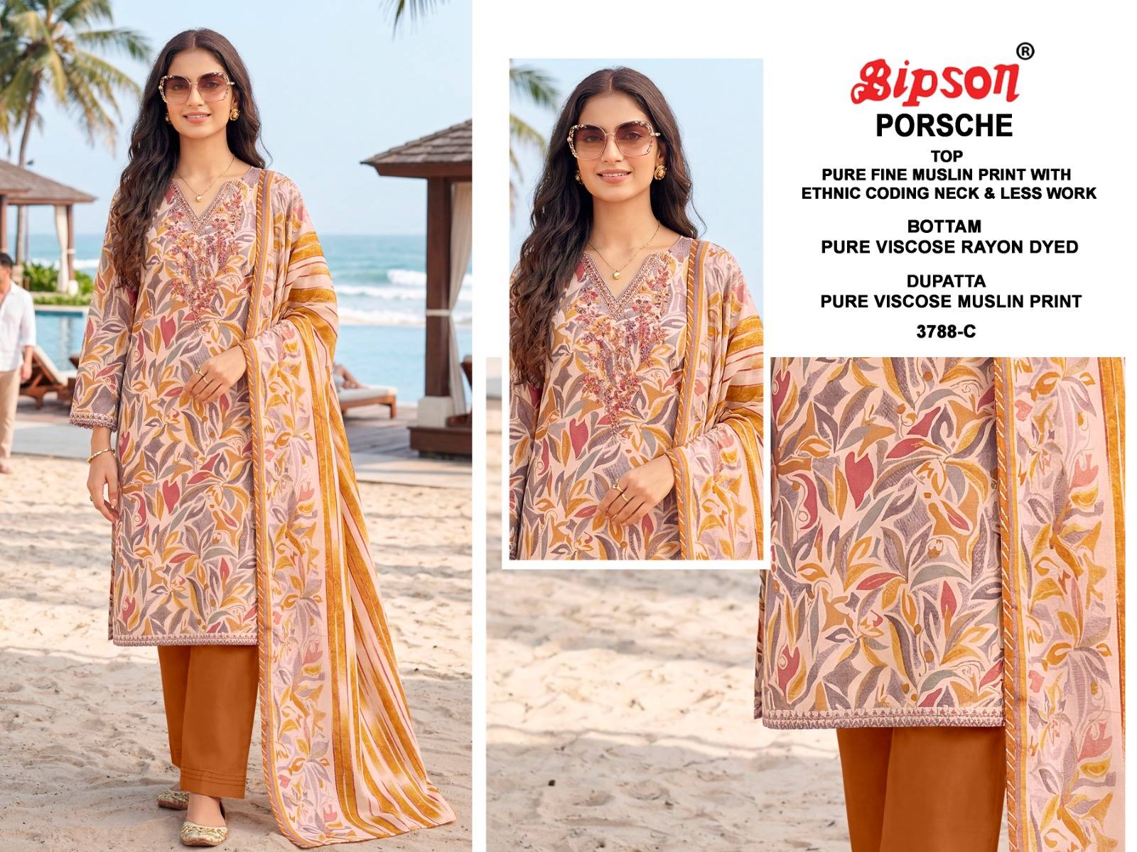 PORSCHE 3788 By BIPSON PRINTS Stylish Beautiful Colourful PREMIUM MUSLIN Dresses At Wholesale Price